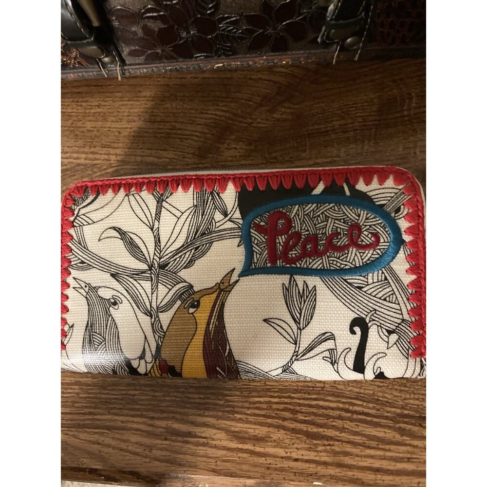 “Sakroots Artist Circle Peace Zip Around Wallet Boho Birds Floral”